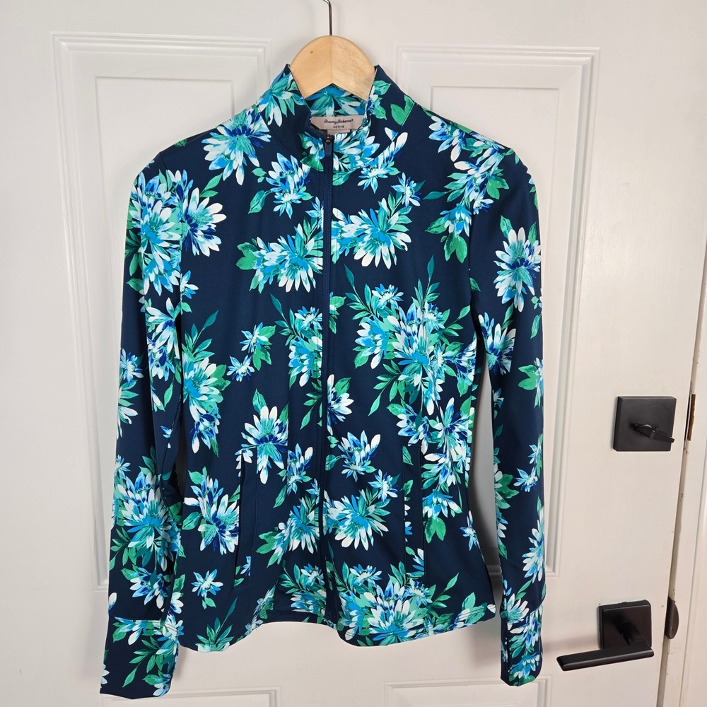 Tommy Bahama Active Floral Zip Front‎ Jacket S Teal Green Blue Women Golf Casual